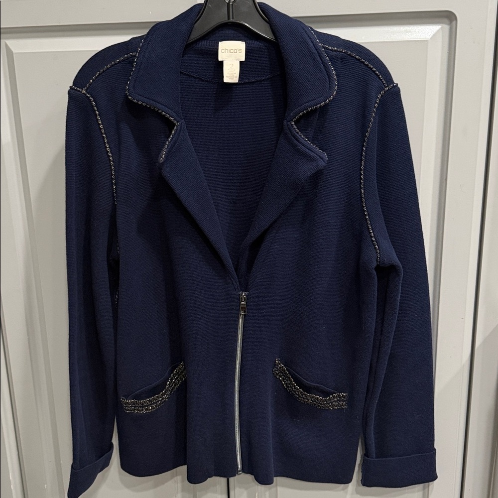 Chico's Navy Blue Women's Knit Blazer Sz 2